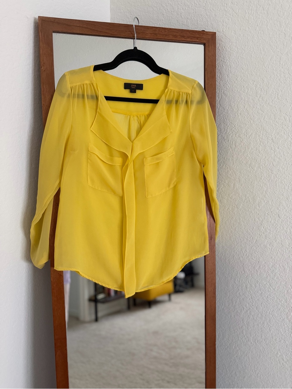 Zara Yellow Sheer V-Neck Pocket Blouse